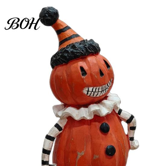 Resin Figurine Ornaments Wooden Halloween Figurines, Pumpkin Scarecrow Wizard Owl Black Cat Tabletop Decorations Statue, Rustic Desktop for