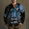 Tiger, Flower Pattern Long Sleeve Shirt Men's Spring and Autumn Trend Loose Casual Shirt Men's Autumn Clothing MB12