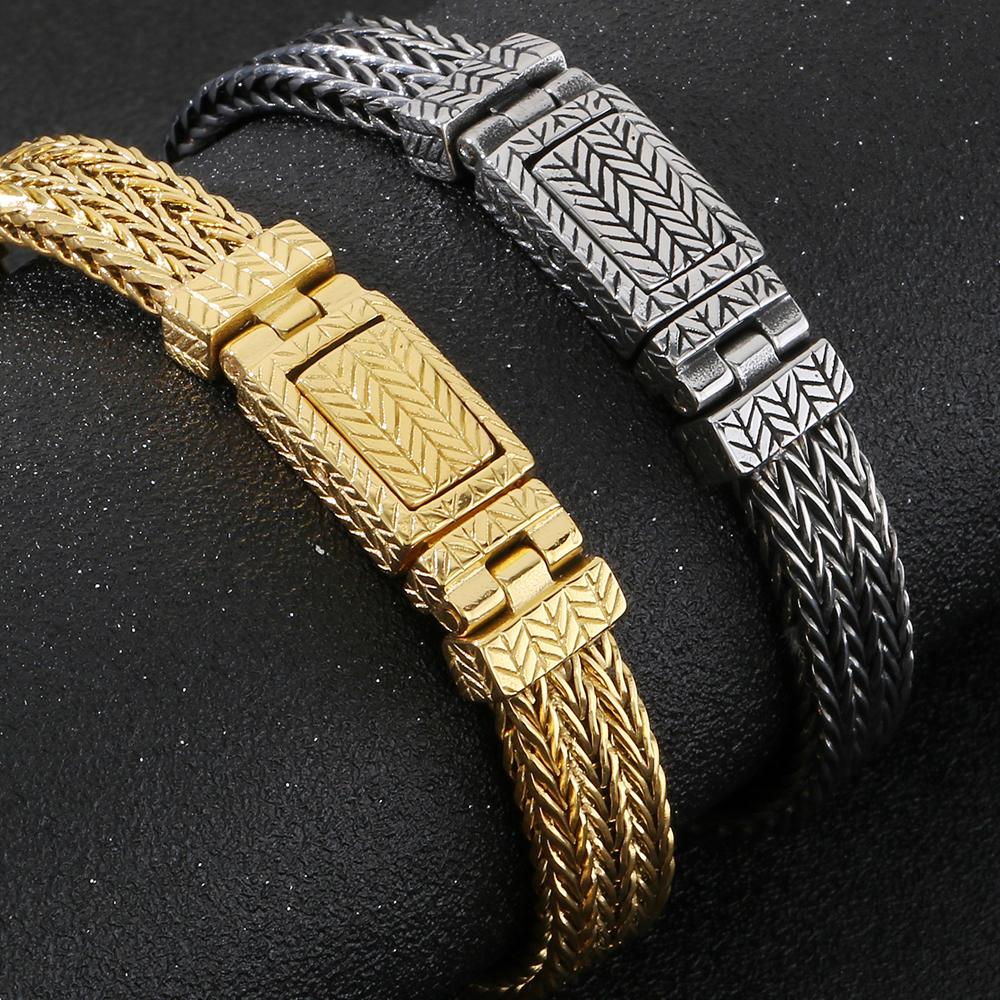 Retro Mannen Armband voor Mannen Gouden Kleur Roestvrij Staal 10MM Breedte Kielketting Heren Armbanden Om de Hand Pols Sieraden Accessoires