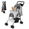 4 Wheels Pet Stroller, Foldable Cat And Dog Stroller with Mesh Windows, Cup Holder, Storage Basket, Breathable Pet Strolling Cart Holds Up To 22lbs