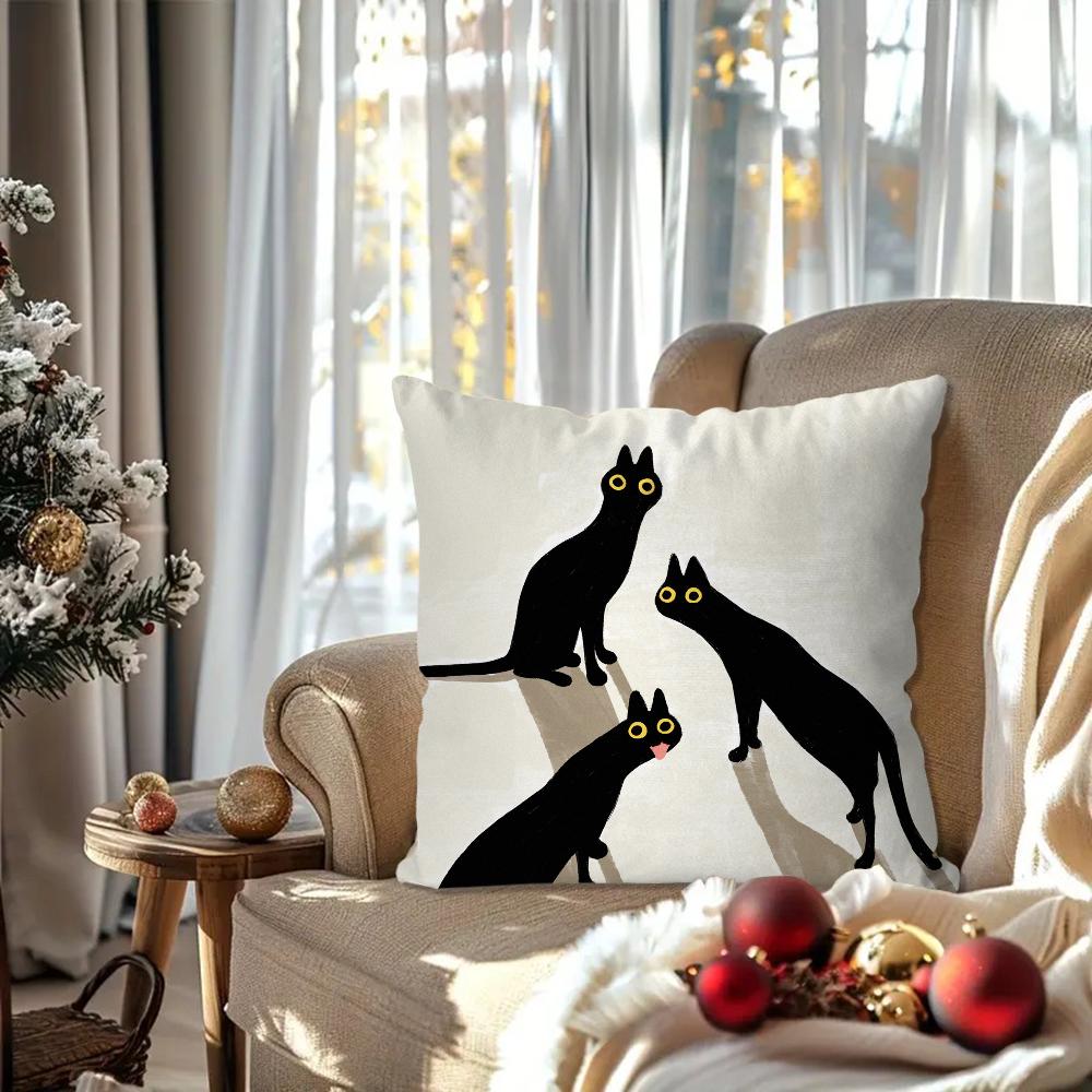 Cute Black Cat Pillow Case Square Pillow Bedroom Sofa Leisure Comfort Cushion Car Living Room Home Decoration 40X40