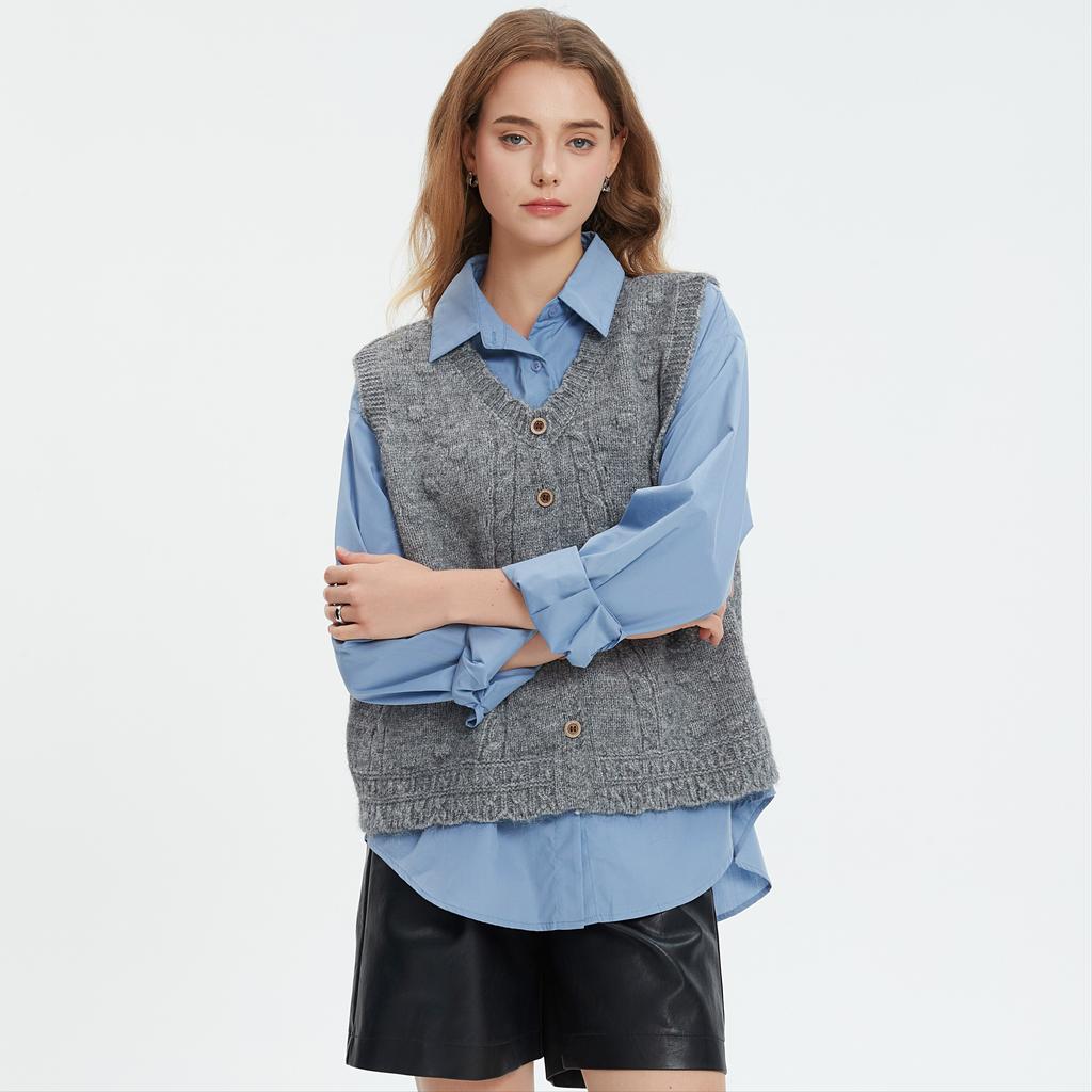 DIMANAF 2025 Winter Plus Size Autumn Women Sleeveless Vest Sweaters Knitting Buttons Oversize Casual Style Loose Sweater