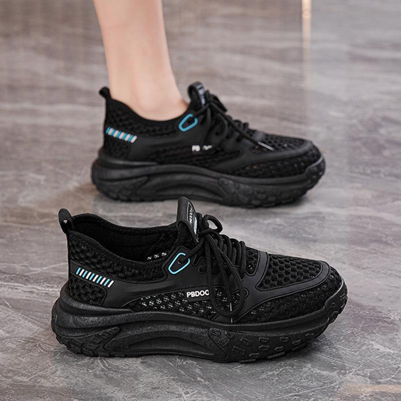 

Летние женские дышащие сетчатые кроссовки на толстой подошве - повседневные кроссовки для бега в корейском стиле. 39 чёрный