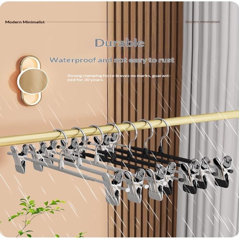 12Pcs Adjustable Metal Hangers With Clips, Non-Slip Space-Saving For Pants/Skirts & All Garments, Keep Clothes Tidy & Organized