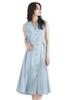 Nano Universe Melange Dry Belted Size M Blue V-Neck Dress, Women's, (111cm), (Product Code 669-5119305)