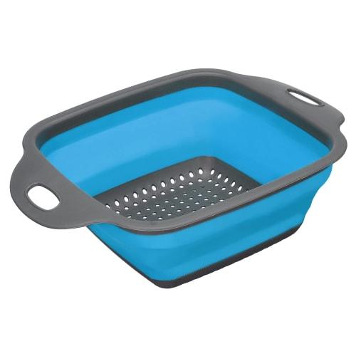 uxcell Folding Colander, Silicone Square, Foldable Strainer with Handle, Space-Saving, for Pasta, Vegetables, and Fruit, Blue, Small