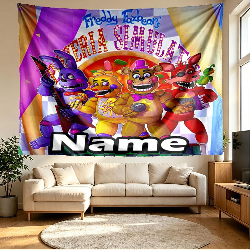 Custom Name Personalized Five Nights at Freddy's Print Tapestry, Wall Art Decor, Bedroom, Dorm, Apartment, LivingRoom, Party Backdrop, Gift for Birthd