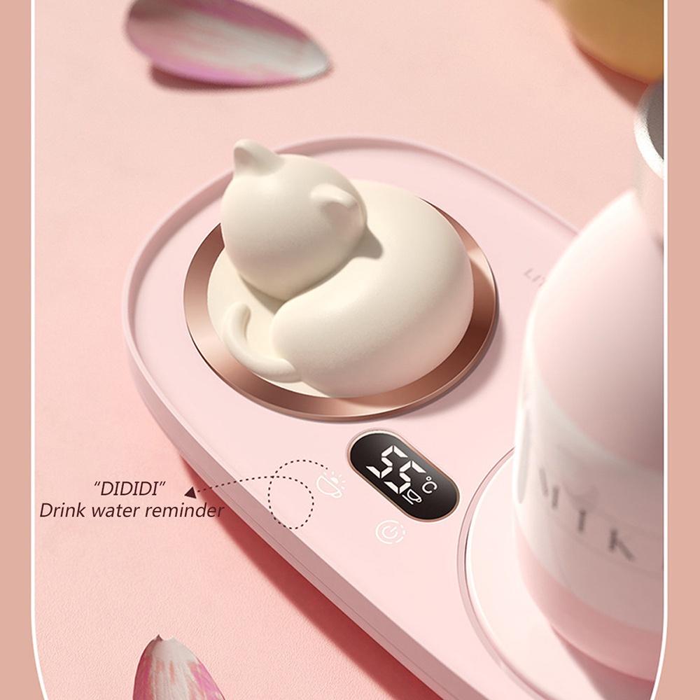 20W Thermostatic Heat Pad Electric Cup Heater Coffee Mug Warmer Cat Heating Coaster Coffee with Night Light Pink / White
