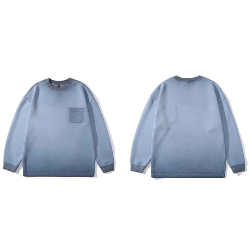 Pánské tričko s tlustým kulatým výstřihem s potiskem ve stylu American Vintage--Lehké a nemačkavé, všestranný dojíždějící svetr s dlouhým rukávem