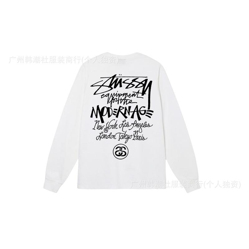 3. Cross-border Stuart long-sleeved printed t-shirt American trendy cylindrical cloth casual loose men and women the same style