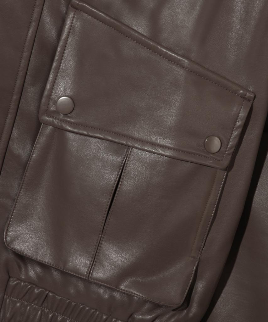 Trillion Vegan Leather Two-Pocket Blouson Jacket [Brown]