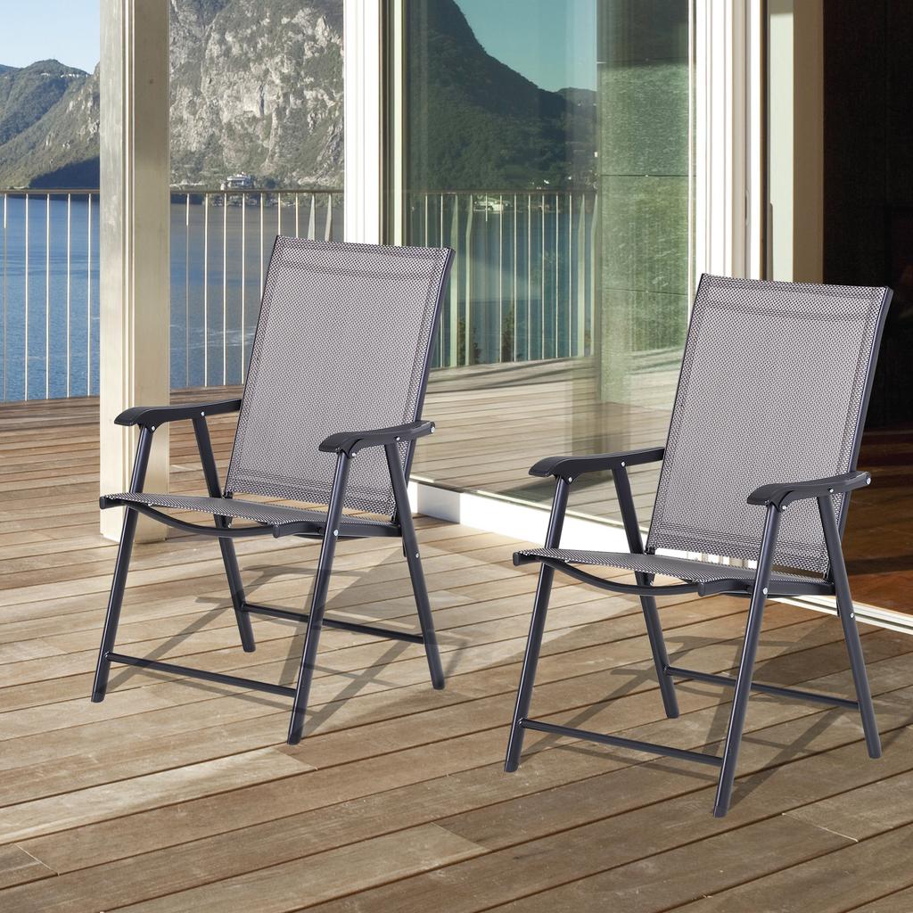 Set of Two Folding Garden Chairs - Grey
