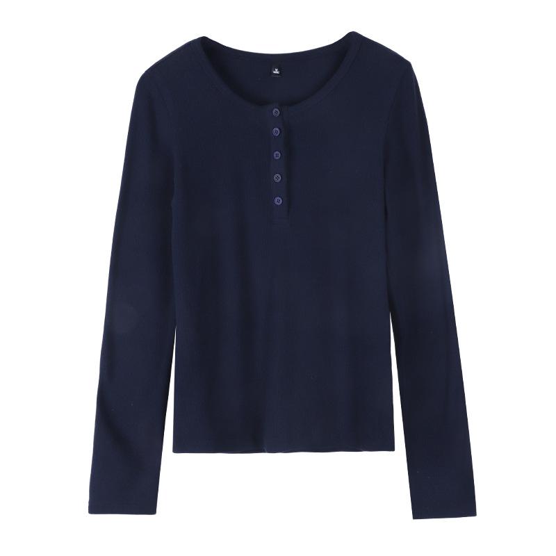 2025 Herbst/Winter Damen Henley-Kragen Schlankmachendes Gestricktes Langarm-T-Shirt