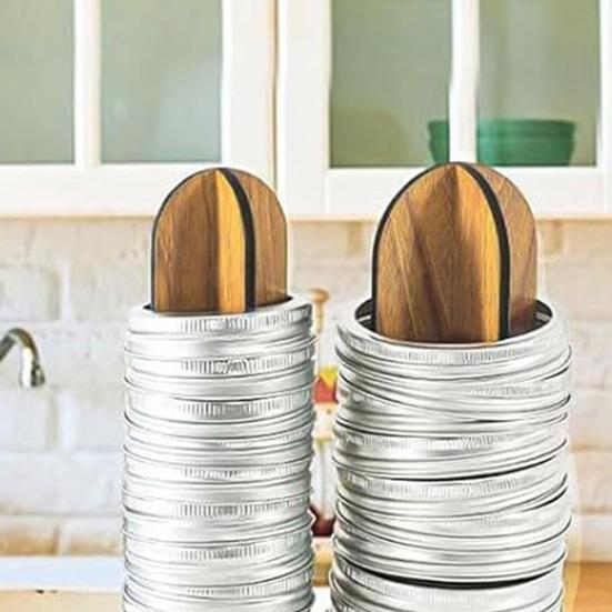 Wooden Mason Jar Lid Organizer Countertop Storage Rack for Canning Rings & Lids Rustic Kitchen Tool Holder for Neat Counter Space