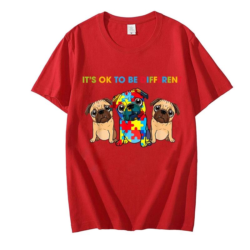 Cute Pug Dogs Its Ok To Be Different Autism Awareness Unisex T Shirt Summer Tee Shirt Streetwear Hip Hop for Kids Female Tops