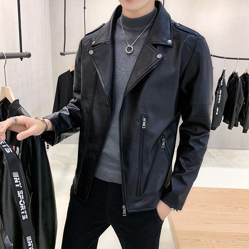 Leather Jacket Men's Loose Korean Style Green Handsome New Spring and Autumn Motorcycle Clothing Men's Leather Jacket Jacket