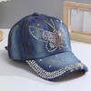 Damen Pailletten Sportmütze Einstellbar Baumwolle Denim Baseballmütze Neue Strass Baseballmütze