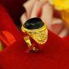 Men's Gold-Plated Brass Ring with Obsidian Sand and Agate