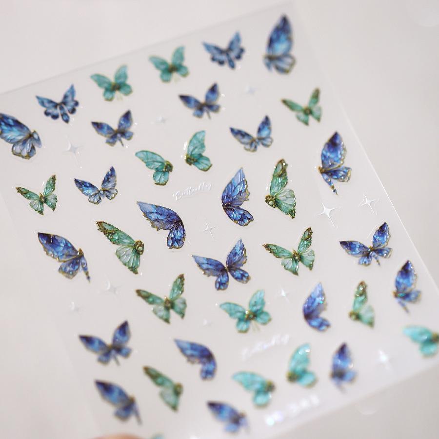 1Pcs 5D Embossed Aurora Butterfly Nail Art Stickers Self Adhesive Decals For Nails Decoration DIY 3D Acrylic Nail Supplies Parts