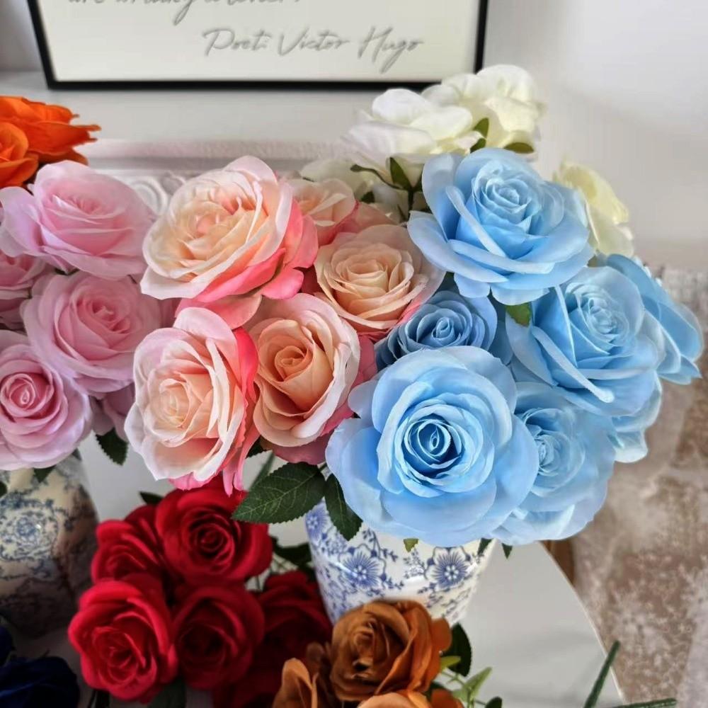 9 Head Real Happy Flower 10 Colors Photography Photo Gift Natural Silk Rose Flowers Mini Simulated Rose Flowers Home Decorative