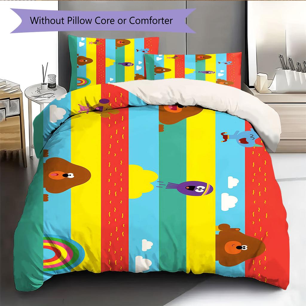 Duggee Pattern Bedding Home Decoration Birthday Gift ( 1 duvet cover + 2 pillowcase, without core),fan merchandise.