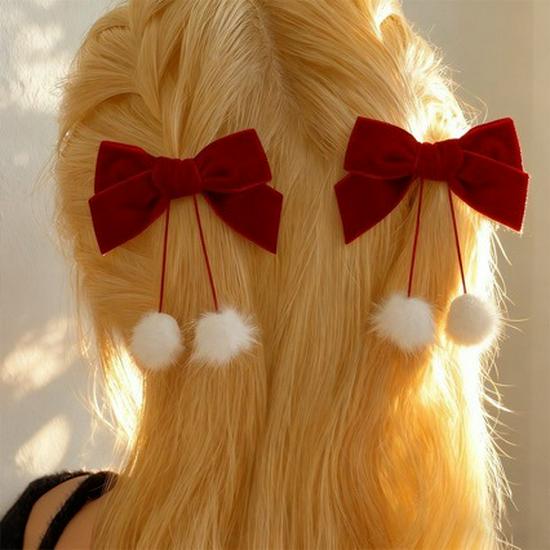 

Бархатный бант резинка для волос с помпоном - Женский милый рождественский аксессуар для волос