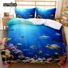 Ocean Fish Duvet Cover Set Ocean Animals Fishes Theme Bedding Set Pillowcase Twin Double Queen King Size Polyester Qulit Cover