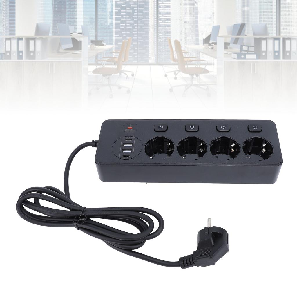 3250W Power Strip, with 4 2-Pin Sockets, 2 Fast Type-C Ports, 2 USB Ports, Independent   Overload  , Material