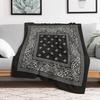 Black Paisley Bandana Flannel Throw Blanket Classic Western Bandana Pattern Soft Cozy Bed Blanket