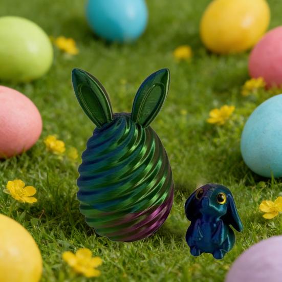 3D Printed Easter Egg with Mini Bunny Inside Spiral Bunny Egg Fidget Toy for Home Office Decor Easter Basket Stuffers for Kids Adults