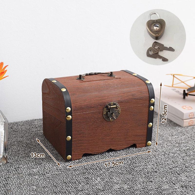 1 Set Vintage Treasure Storage Box Wooden Treasure Chest With Lock Piggy Bank Organizer Saving Box Case For Home Decoration