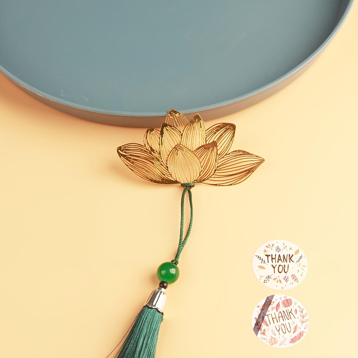 

Brass Bookmark With A Lotus Flower And Dark Green Tassel