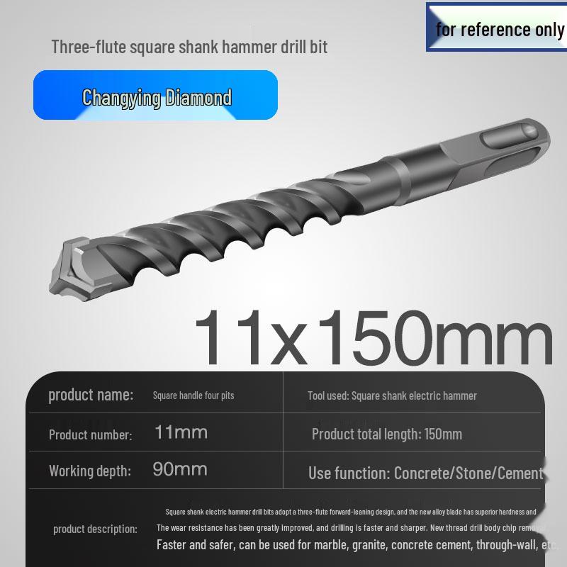 Three-Flute Round & Square Shank Drill Bit for Concrete, Cement, Rebar, Stone, Granite, Marble.