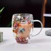 350ml Dubbelwandige Glazen Koffiemok met Bloemen Binnenin Drijfzand Hittebestendige Beker voor Espresso & Dranken