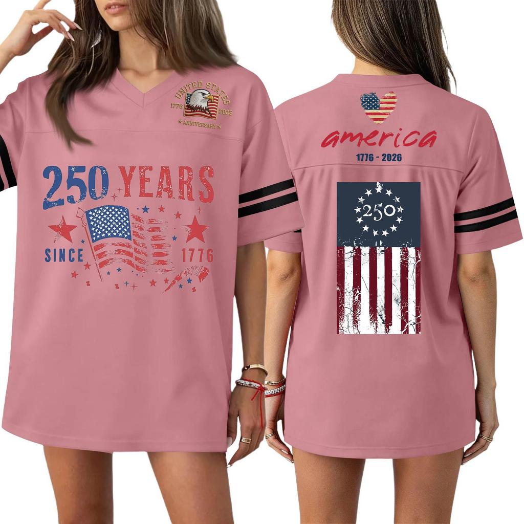 Women's Casual Fashion V-Neck Sports Independence Day Print Short Sleeve Sports T-Shirt Top