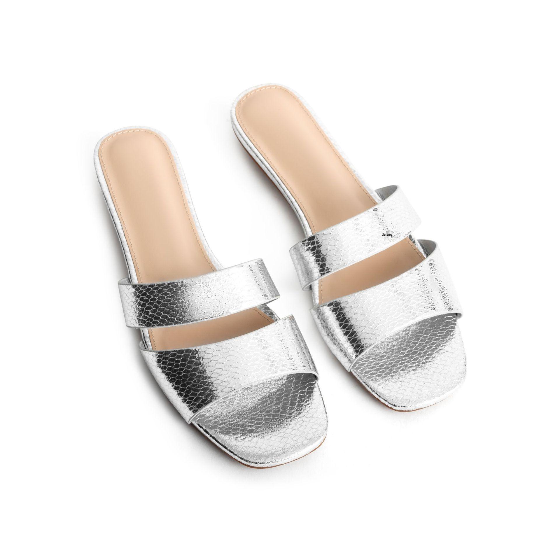 Women s Casual Round Toe Flat Slides - Summer Beach Sandals 38