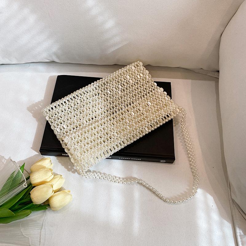 Handmade Beaded Bag Women's New Niche Design Woven Bag Summer Fashion Pearl Clutch Bag Underarm Bag