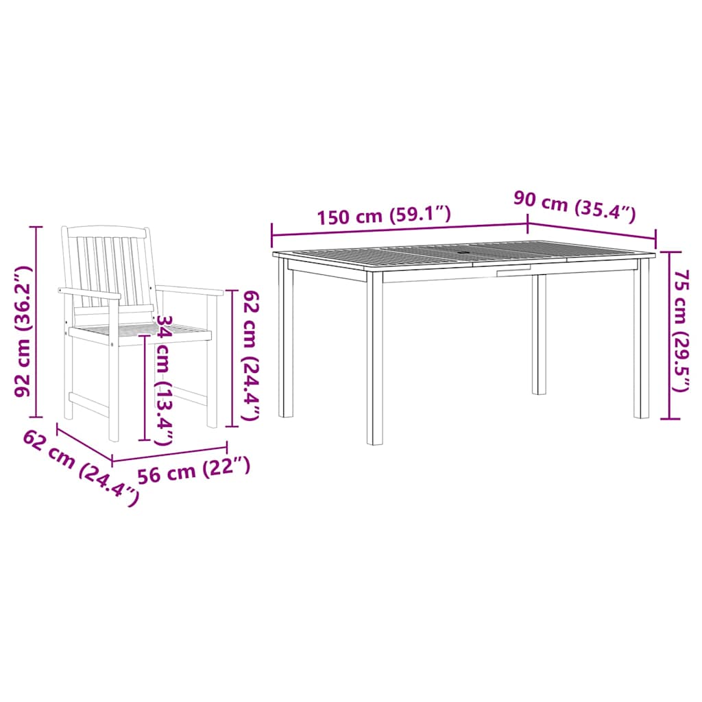 Garden Dining Set 5 Pieces Brown Solid Acacia Wood