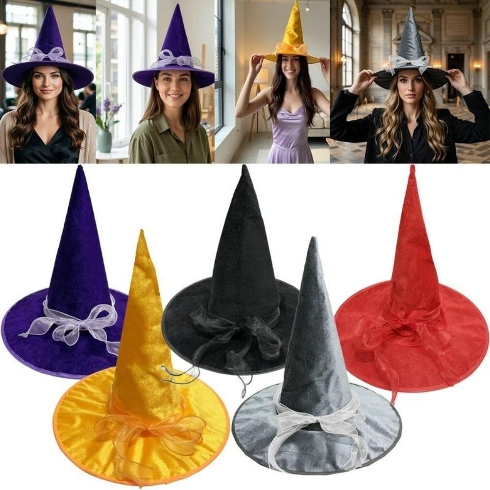 with Lace Velvet Dark Witch Hat Wide Brim Pointed Mage Hat Halloween Witch Hat Halloween Party