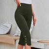 Women's Fashionable Solid Color High Waist Slimming Casual Elastic Waist Bottom Cropped Pants