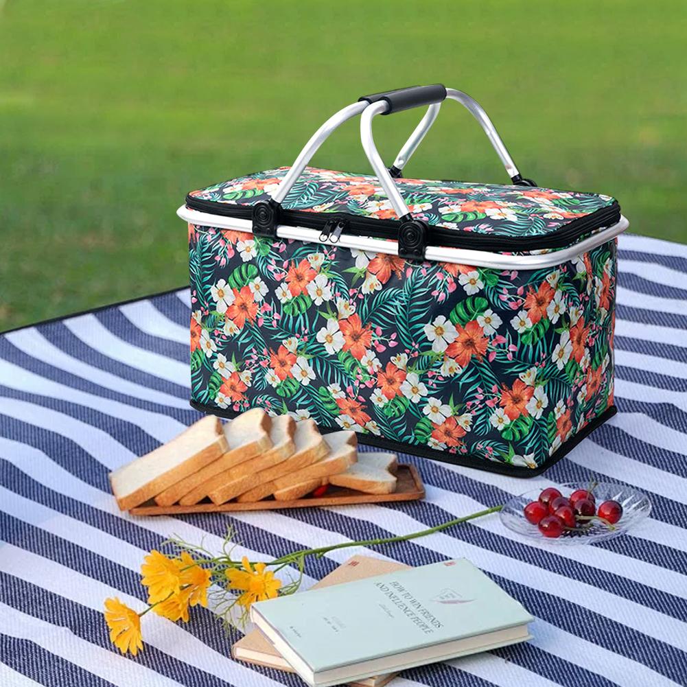 30L Camping Picnic Basket Waterproof Foil Folding Cooler Bag Keep Fresh Lunch Box Basket Food Carrier for Camping Picnic Travel