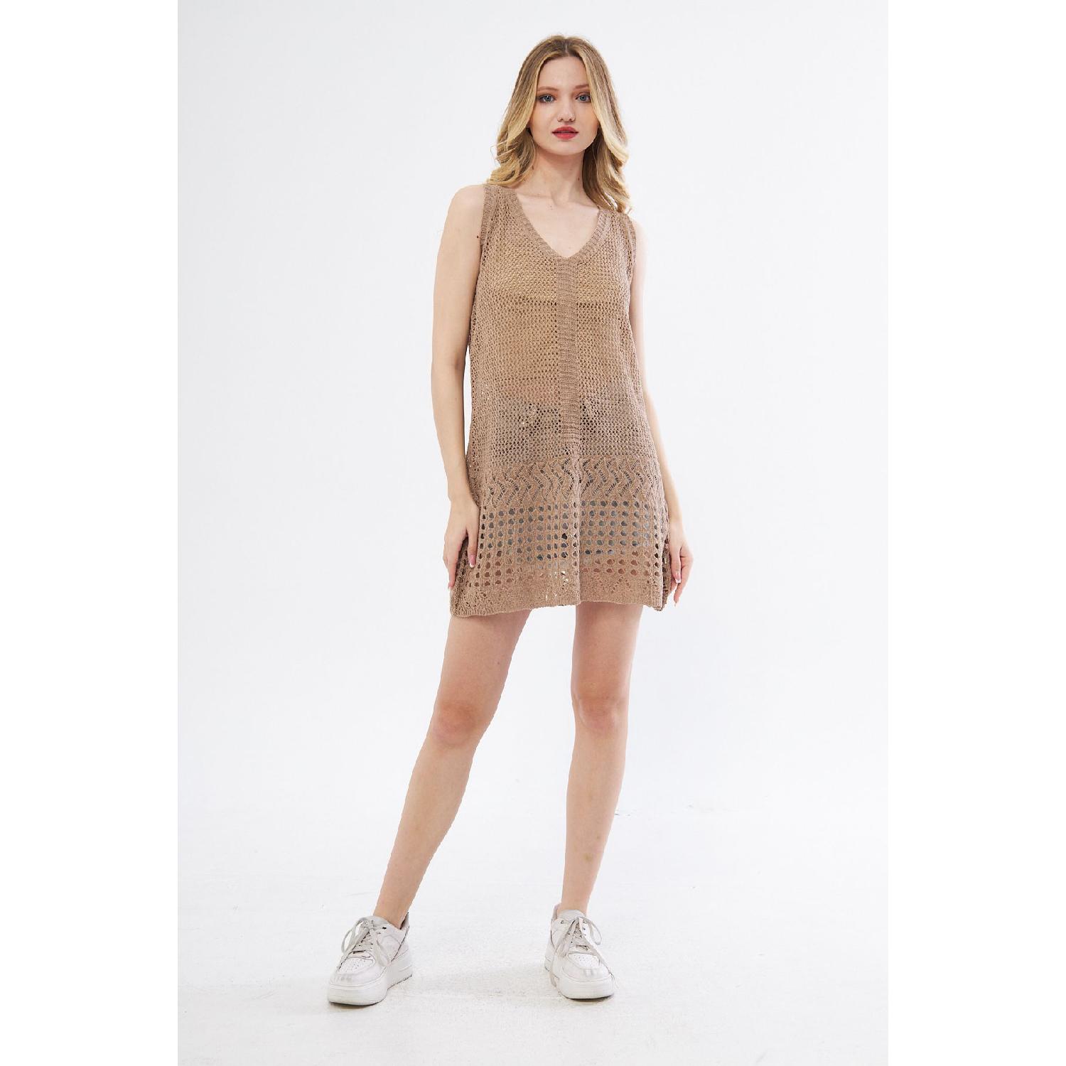 

Women s Openwork Knitwear Long Sweater Tunic Standart коричневий