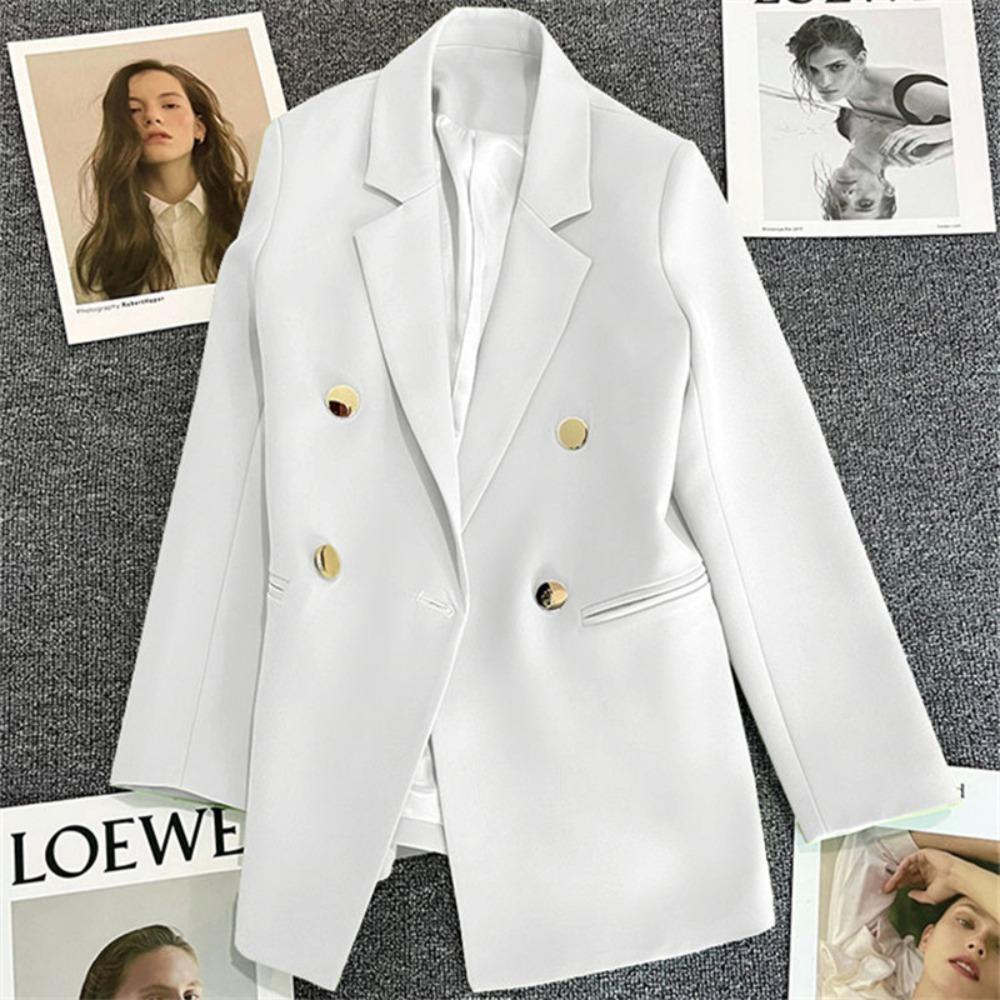 Women's Notched Collar Long Sleeve Blazer Loose Fit Casual Office Jacket Solid Color Single Breasted Pocket Outerwear