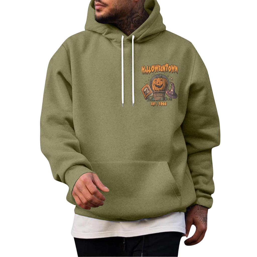 Men's Halloween Printed -Lined Pullover Hoodie for Casual Wear