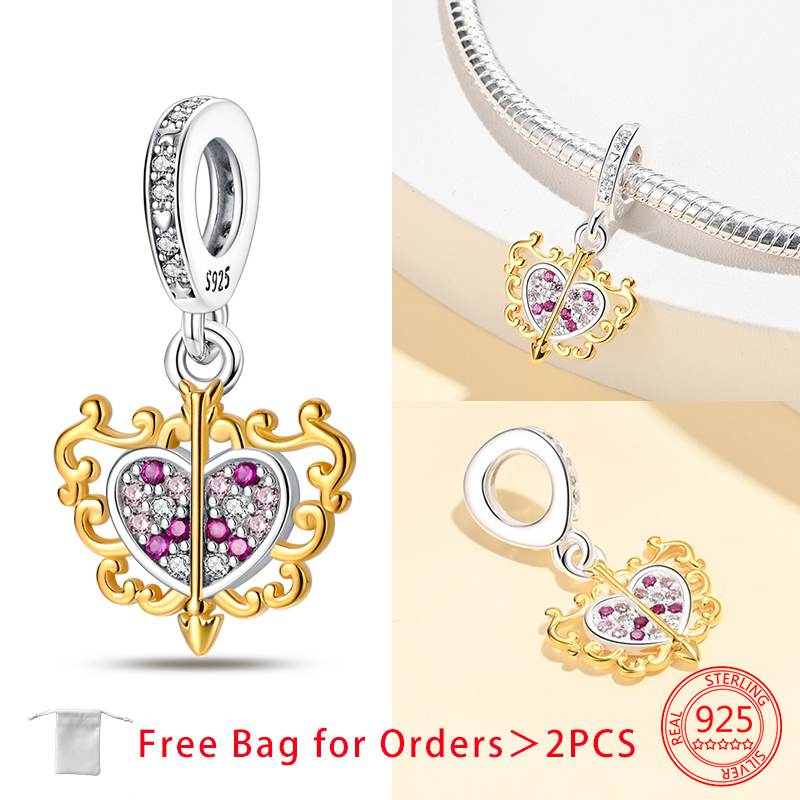 Original Charms Copper Gold Love Heart Pendant Beads Fit Bracelets Beads For Women Diy Jewelry Making Gift Fine Jewelry