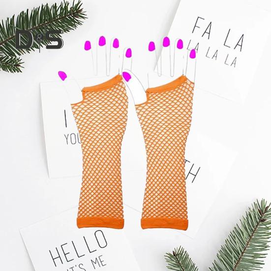 1 Pair Performance Gloves Hollow Out Fishnet Thin High Elasticity Fingerless Thin See-through Cosplay Club Party Festivals Gloves