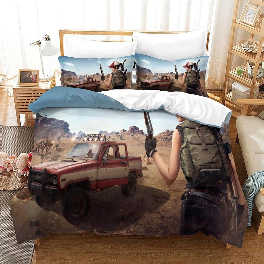 Cartoon PUBG Duvet Cover Pillowcase Bedding Set Adult Boy Girl Bedroom Decoration Children Single Double Large Size