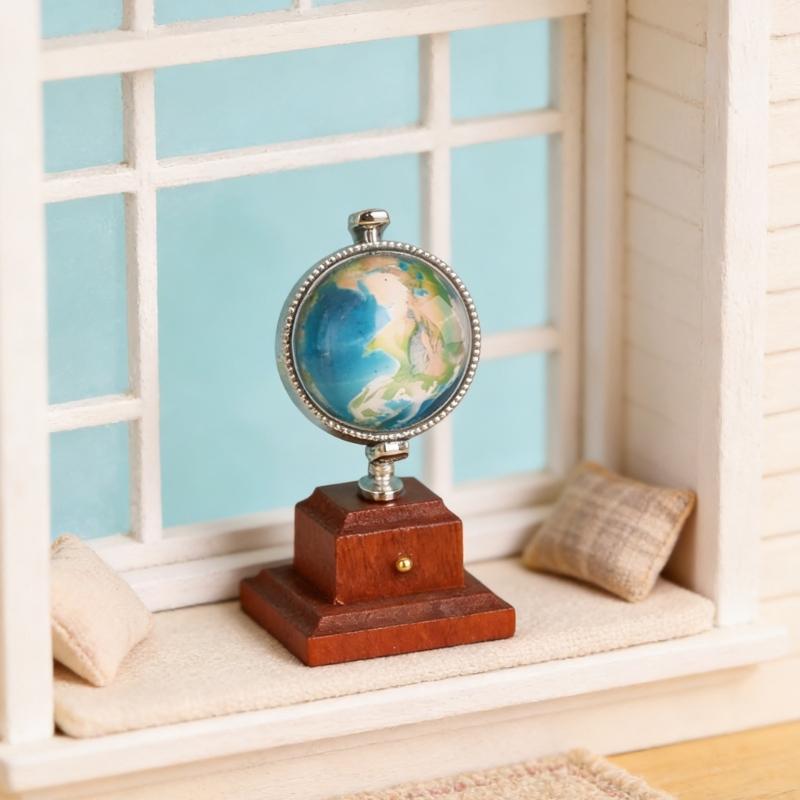 Wooden Tiny Earth Globe Small Wooden World Globe Educational Toy for Dollhouses Furniture and Kids Learning