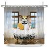 Funny Cute Cartoon Bathing Cat Dog Shower Curtains Bathroom Bathtub Decoration Waterproof Bath Curtain Home Decor With Hooks