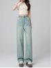 Women's High-Waisted Wide-Leg Light Jeans - Spring/Autumn 2024, Loose, Slimming, Straight, Floor-Length.